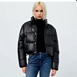 Zara Faux Leather Puffy Coat